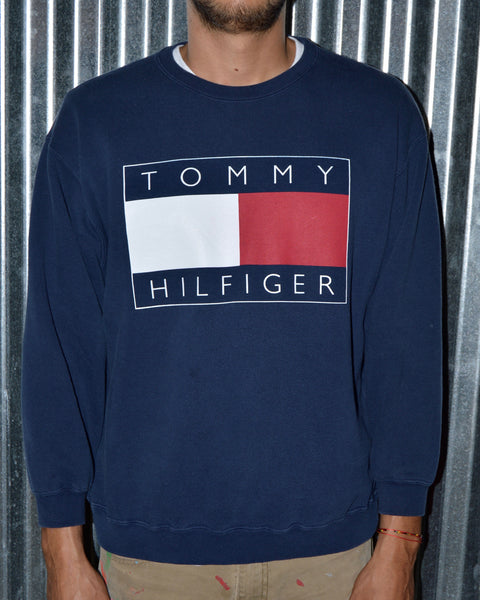 L Logo Sweatshirt Navy – Hilfiger Vintage Tommy PeoplesVintage sz Blue