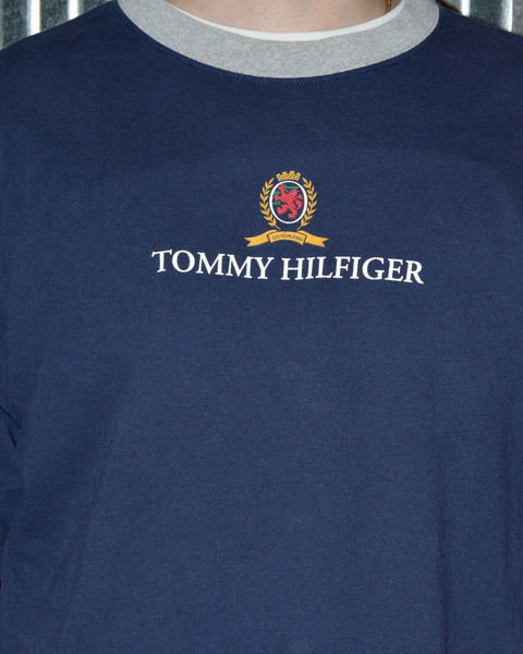 Hilfiger Vintage Crest Logo Navy sz PeoplesVintage Tommy T-Shirt – XL Crew Blue Neck