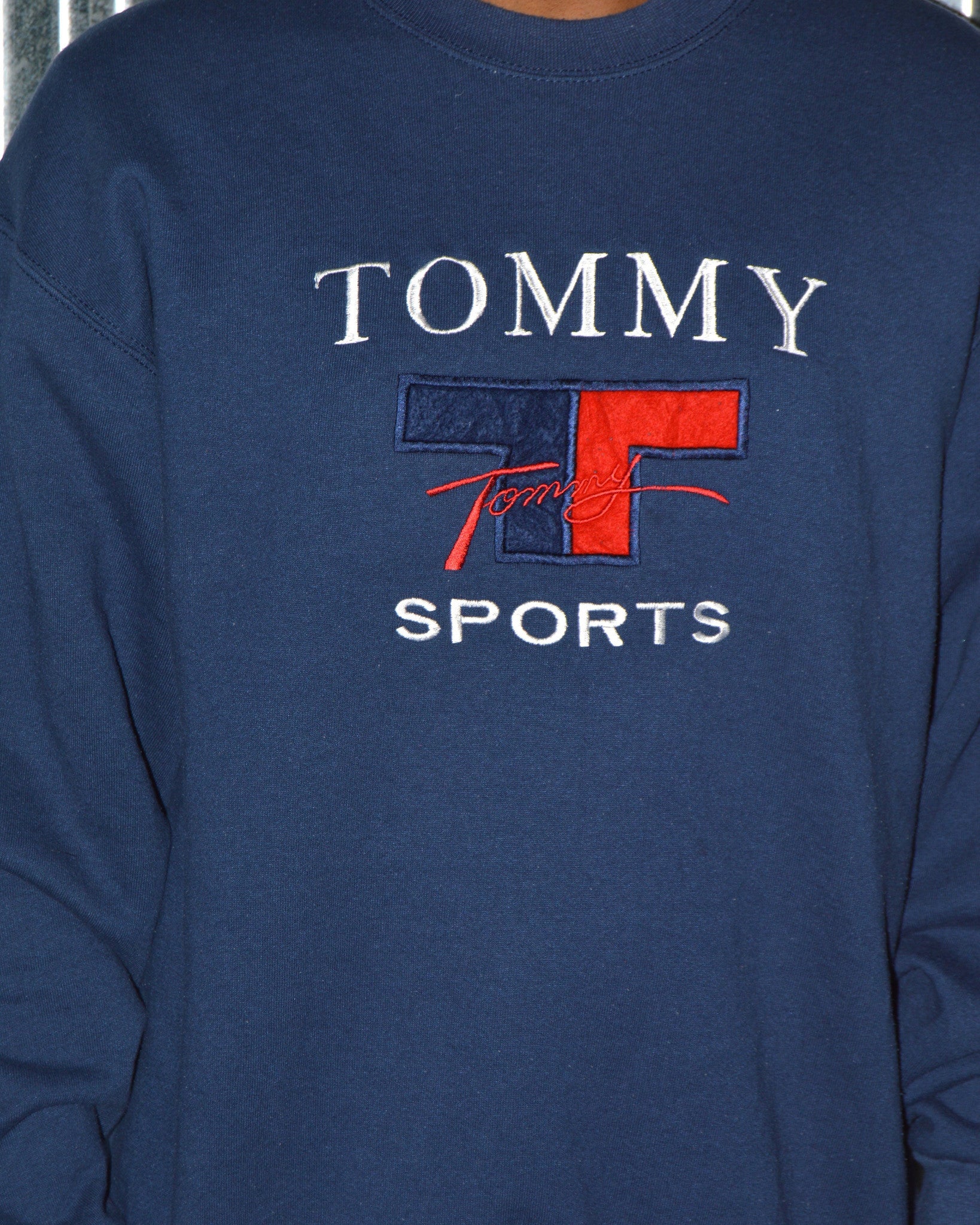 Vintage Navy Blue Tommy Hilfiger Sport Huge Logo Sweatshirt sz XL