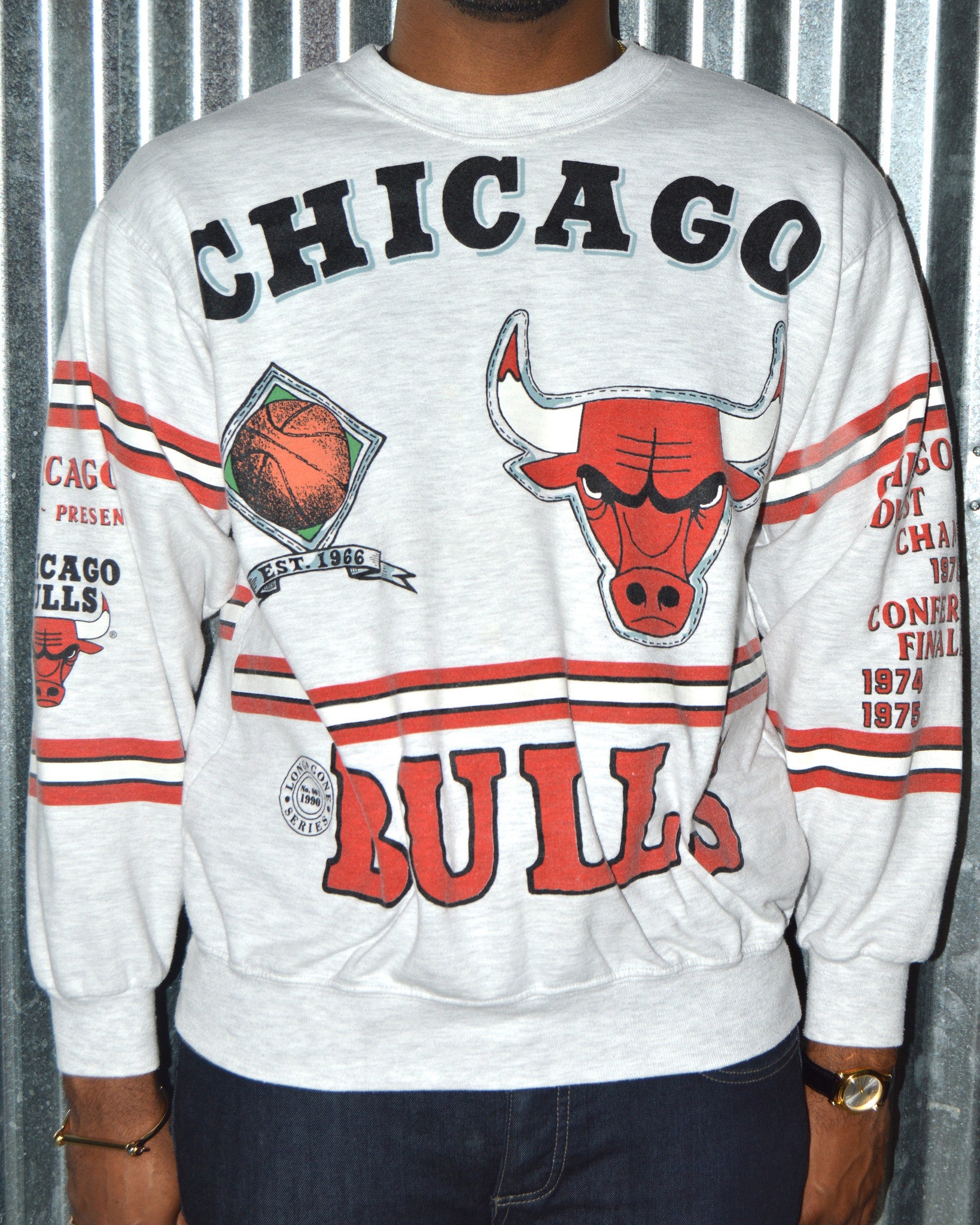 Chicago Bulls Lee Crewneck Long Sweatshirt Black VTG 90s NBA Gift