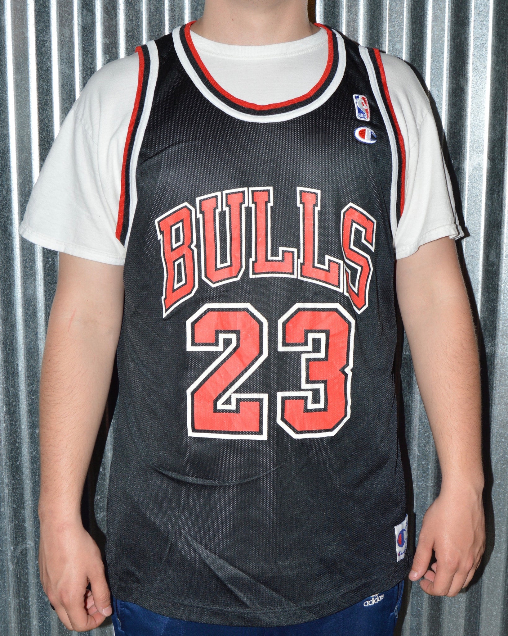 Michael Jordan Chicago Bulls Champion Authentic Jersey 48 XL 90s Pinstripe  VTG