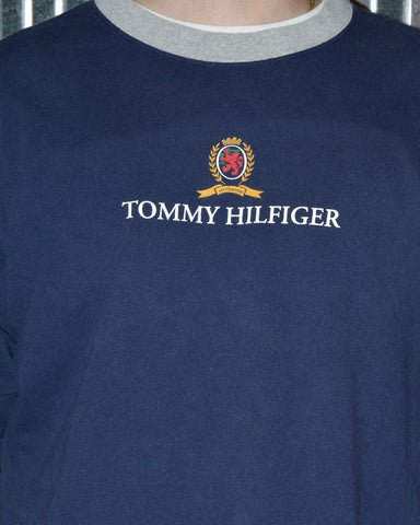 Vintage Navy Blue Tommy Hilfiger Crew Neck Crest Logo T-Shirt sz XL